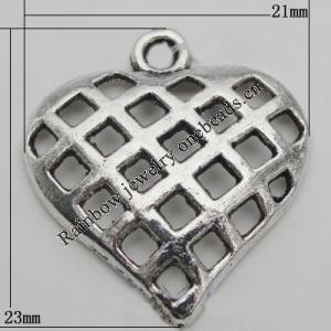 Pendant Zinc Alloy Jewelry Findings Lead-free, Heart 23x21mm Hole:1.5mm, Sold by Bag