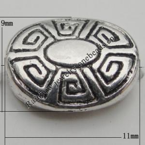Bead Zinc Alloy Jewelry Findings Lead-free, Flat Oval 11x9mm Hole:1mm, Sold by Bag