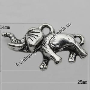 Pendant Zinc Alloy Jewelry Findings Lead-free, Elephant 25x14mm Hole:2mm, Sold by Bag