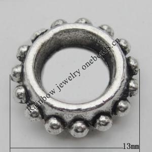 Spacer Zinc Alloy Jewelry Findings Lead-free, 13mm Hole:7mm, Sold by Bag