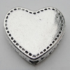 Bead Zinc Alloy Jewelry Findings Lead-free, Heart 12x13mm Hole:1.5mm, Sold by Bag