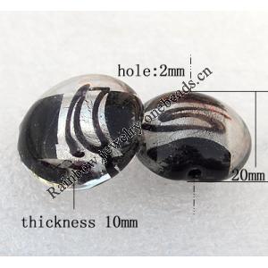 Silver Foil Lampwork Beads, Flat Round 20x10mm Hole:About 2mm, Sold by PC