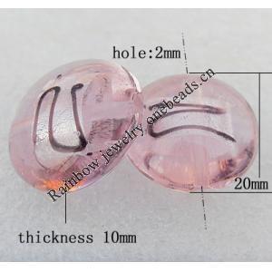 Silver Foil Lampwork Beads, Flat Round 20x10mm Hole:About 2mm, Sold by PC