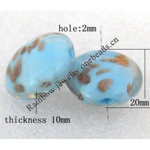 Gold Sand Lampwork Beads, Flat Round 20x10mm Hole:About 2mm, Sold by PC