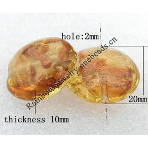 Gold Sand Lampwork Beads, Flat Round 20x10mm Hole:About 2mm, Sold by PC