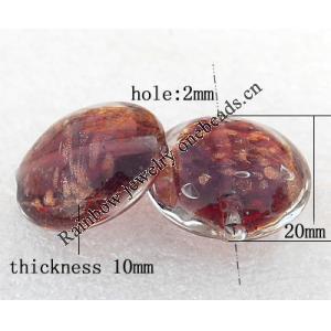 Gold Sand Lampwork Beads, Flat Round 20x10mm Hole:About 2mm, Sold by PC