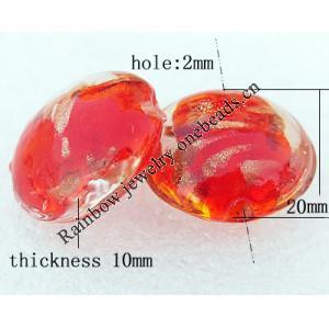 Gold Sand Lampwork Beads, Flat Round 20x10mm Hole:About 2mm, Sold by PC