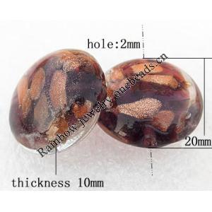 Gold Sand Lampwork Beads, Flat Round 20x10mm Hole:About 2mm, Sold by PC