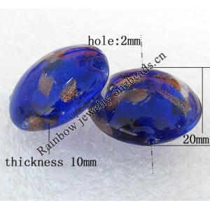 Gold Sand Lampwork Beads, Flat Round 20x10mm Hole:About 2mm, Sold by PC