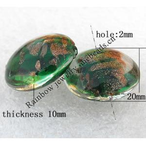 Gold Sand Lampwork Beads, Flat Round 20x10mm Hole:About 2mm, Sold by PC