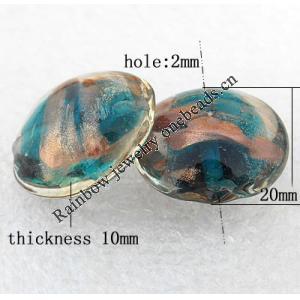 Gold Sand Lampwork Beads, Flat Round 20x10mm Hole:About 2mm, Sold by PC