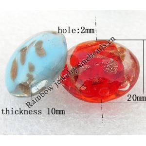 Gold Sand Lampwork Beads, Mix Color, Flat Round 20x10mm Hole:About 2mm, Sold by Group