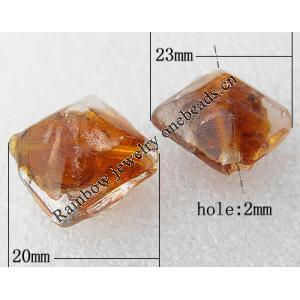 Gold Sand Lampwork Beads, Diamond 20x23mm Hole:About 2mm, Sold by PC