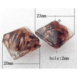 Gold Sand Lampwork Beads, Diamond 20x23mm Hole:About 2mm, Sold by PC