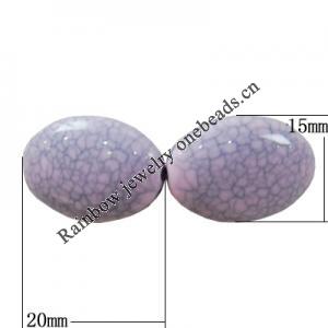 Solid Crackle Acrlylic Beads, Flat Oval 15x20mm, Hole:1.5mm, Sold by Bag