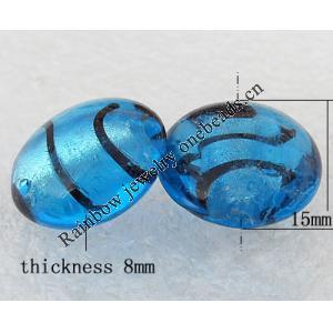 Silver Foil Lampwork Beads, Flat Round 15x8mm Hole:About 2mm, Sold by PC