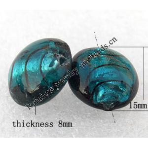 Silver Foil Lampwork Beads, Flat Round 15x8mm Hole:About 2mm, Sold by PC