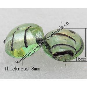 Silver Foil Lampwork Beads, Flat Round 15x8mm Hole:About 2mm, Sold by PC