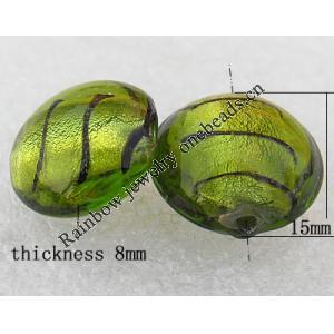 Silver Foil Lampwork Beads, Flat Round 15x8mm Hole:About 2mm, Sold by PC