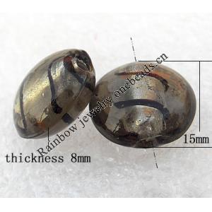 Silver Foil Lampwork Beads, Flat Round 15x8mm Hole:About 2mm, Sold by PC