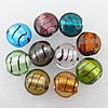 Silver Foil Lampwork Beads, Mix Color, Flat Round 15x8mm Hole:About 2mm, Sold by Group