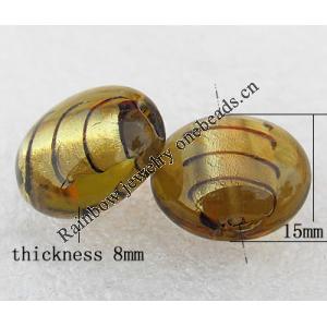 Silver Foil Lampwork Beads, Flat Round 15x8mm Hole:About 2mm, Sold by PC