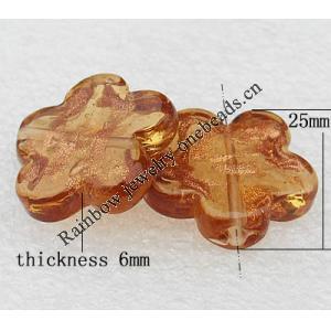 Gold Sand Lampwork Beads, Flower 25x6mm Hole:About 2mm, Sold by PC