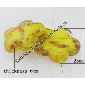 Gold Sand Lampwork Beads, Flower 25x6mm Hole:About 2mm, Sold by PC