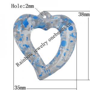 Painted Spray-paint Acrylic Pendants, Heart 38x35mm Hole:2mm, Sold by Bag