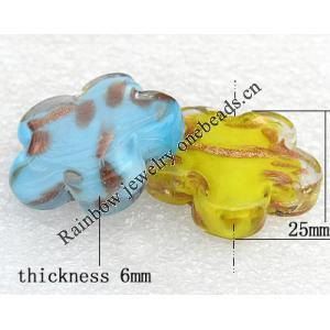 Gold Sand Lampwork Beads, Mix Color, Flower 25x6mm Hole:About 2mm, Sold by Group