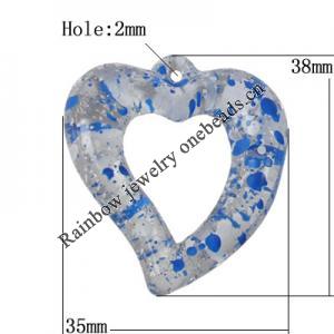 Painted Spray-paint Acrylic Pendants, Heart 38x35mm Hole:2mm, Sold by Bag