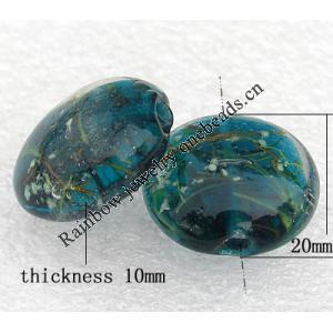 Luminous Lampwork Beads, Flat Round 20x10mm Hole:About 2mm, Sold by PC