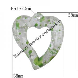 Painted Spray-paint Acrylic Pendants, Heart 38x35mm Hole:2mm, Sold by Bag