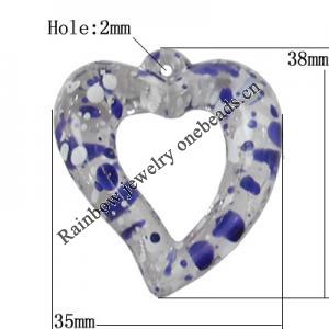 Painted Spray-paint Acrylic Pendants, Heart 38x35mm Hole:2mm, Sold by Bag