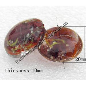 Luminous Lampwork Beads, Flat Round 20x10mm Hole:About 2mm, Sold by PC