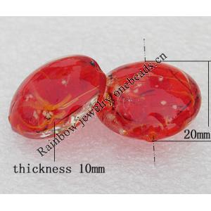 Luminous Lampwork Beads, Flat Round 20x10mm Hole:About 2mm, Sold by PC