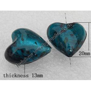 Silver Foil Lampwork Beads, Heart 20x13mm Hole:About 2mm, Sold by PC