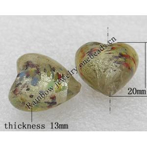 Silver Foil Lampwork Beads, Heart 20x13mm Hole:About 2mm, Sold by PC