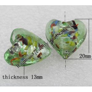 Silver Foil Lampwork Beads, Heart 20x13mm Hole:About 2mm, Sold by PC