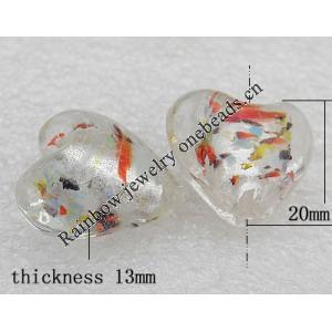 Silver Foil Lampwork Beads, Heart 20x13mm Hole:About 2mm, Sold by PC