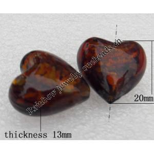 Silver Foil Lampwork Beads, Heart 20x13mm Hole:About 2mm, Sold by PC