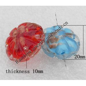 Gold Sand Lampwork Beads, Mix Color, Flower 20x10mm Hole:About 2mm, Sold by Group
