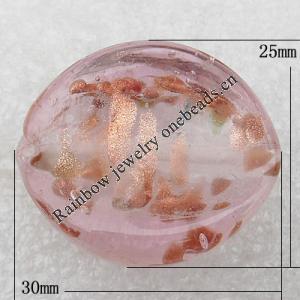 Gold Sand Lampwork Beads, Flat Oval 30x25mm Hole:About 2mm, Sold by PC