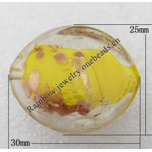 Gold Sand Lampwork Beads, Mix Color, Flat Oval 30x25mm Hole:About 2mm, Sold by Group