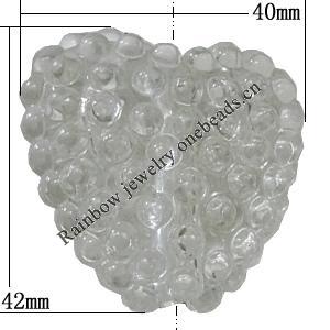 Transparent Acrylic Bead, Heart 40x42mm Hole:5mm, Sold by Bag 