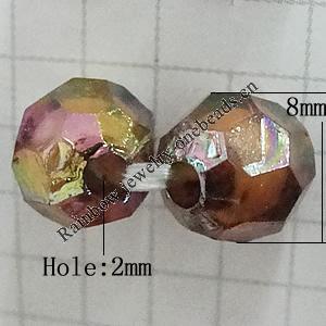 Acrylic Beads Plated AB, Faceted Round 8mm Hole:2mm, Sold by Bag 