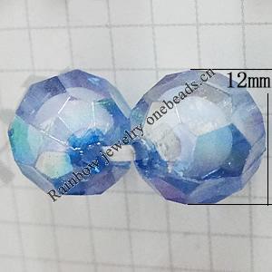 Acrylic Beads Plated AB, Faceted Round 12mm Hole:2mm, Sold by Bag 