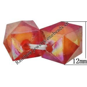 Acrylic Beads Plated AB, Cube 12mm Hole:2mm, Sold by Bag 