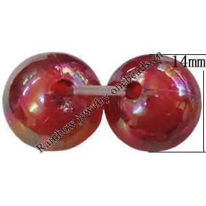 Acrylic Beads Plated AB, Round 14mm Hole:2mm, Sold by Bag 