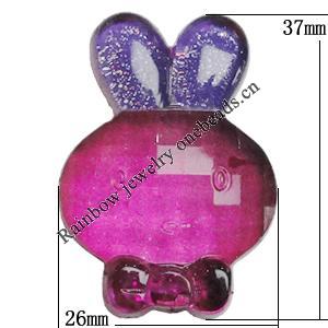 Acrylic Cabochons With Colorful Powder No Hole, Rabbit 37x26mm, Sold by Bag